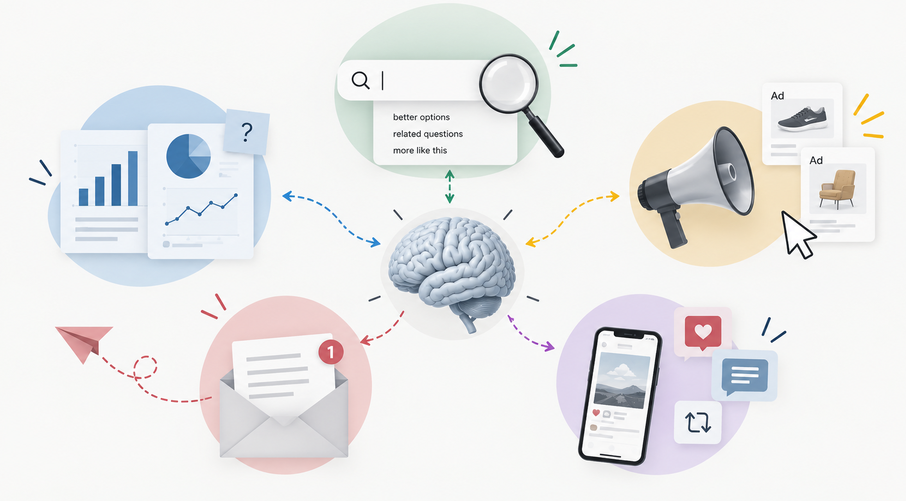 How AI changes five digital-marketing channels: search, paid, social, email and analytics.