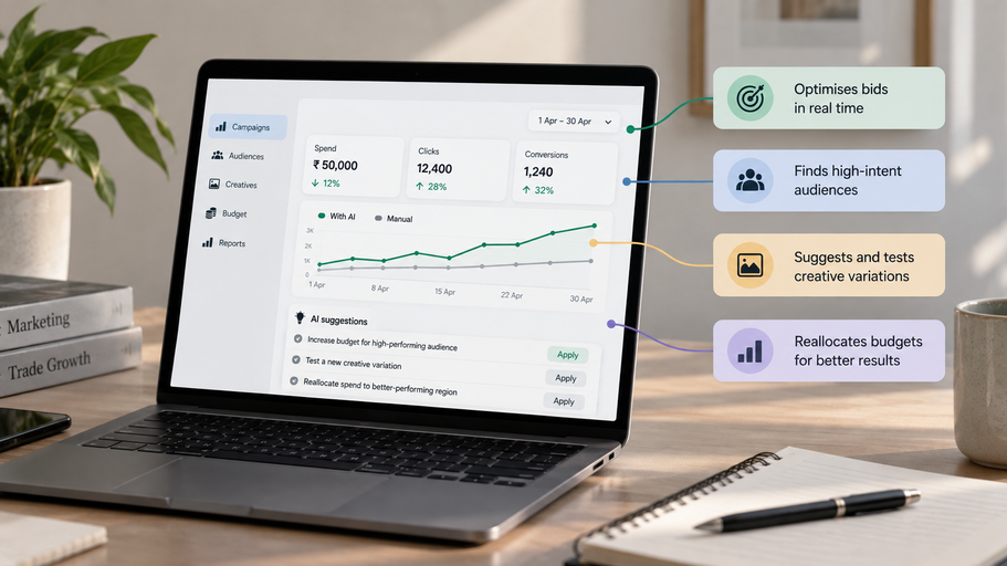 Paid media bidding shown as manual optimisation and as AI driven optimisation.