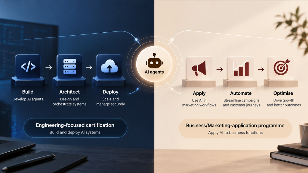 Comparison of engineering-focused and business-application agentic AI certifications 
