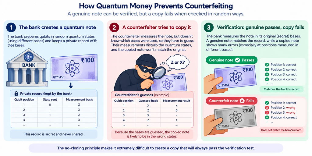how quantum money prevents counterfeiting infographic