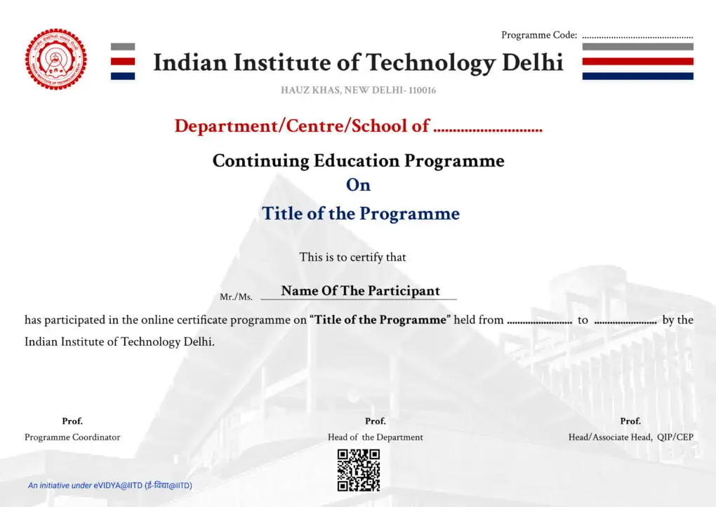 IIT Delhi CEP certificate