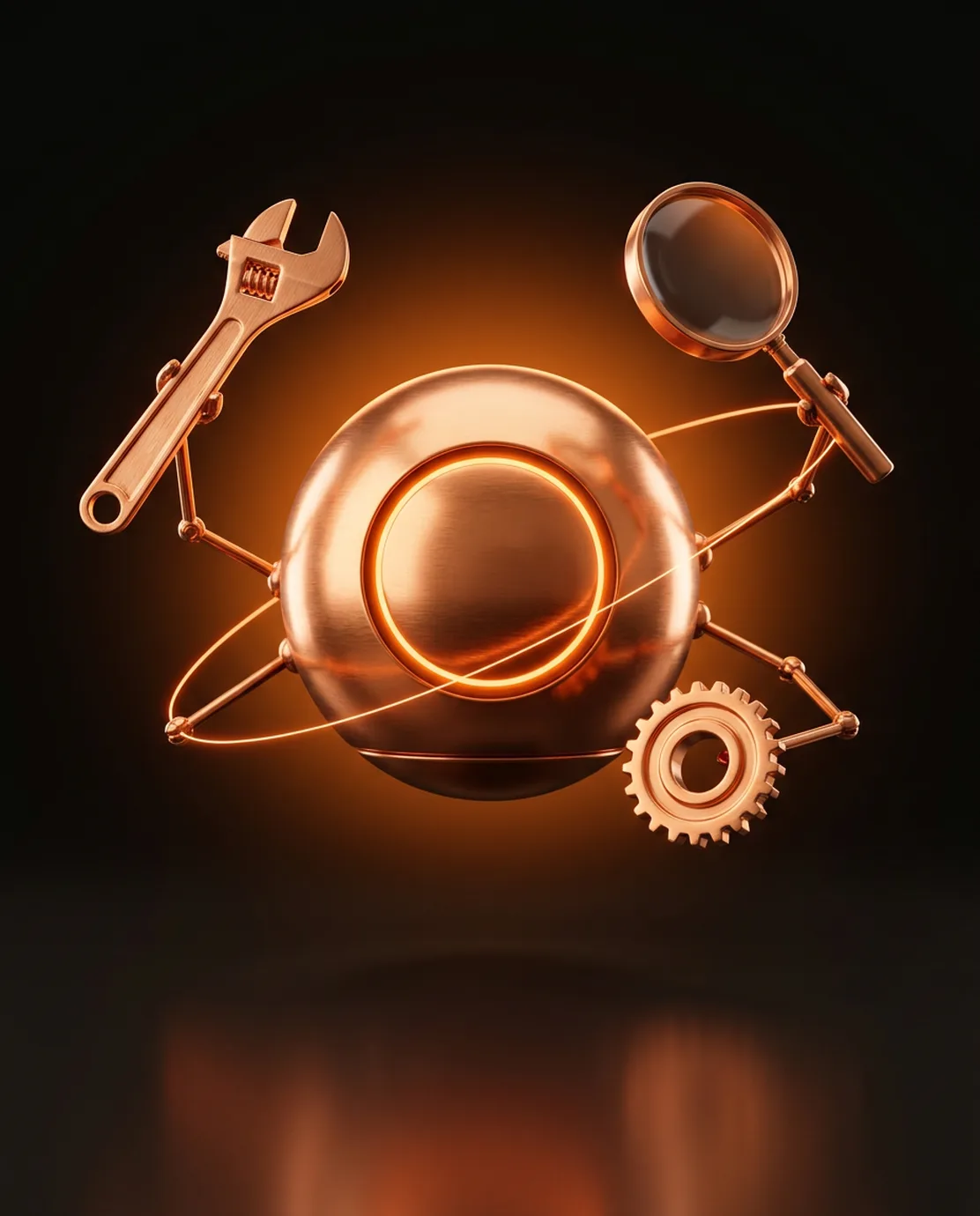 Copper orb agent reaching out to floating tools