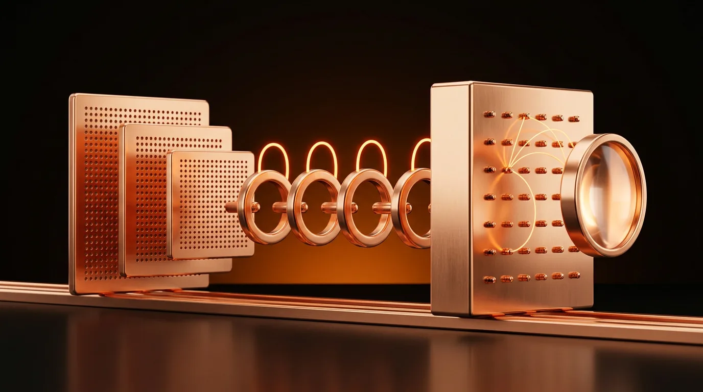 Copper convolution plates, linked LSTM rings and an attention block under a lens