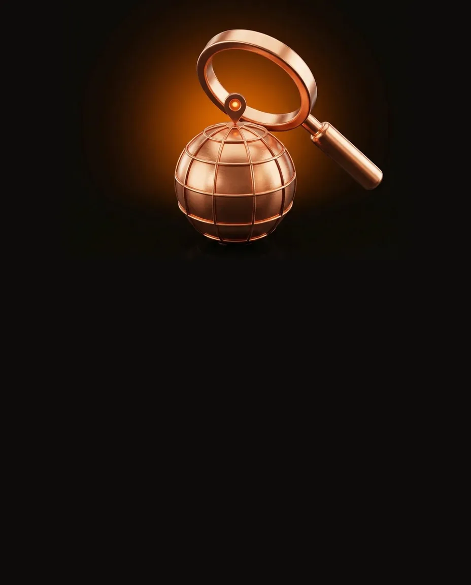 Copper search lens and globe for the SEO and GEO Lead career path