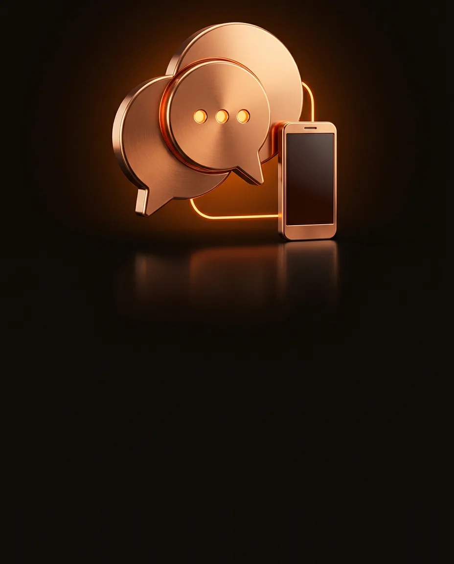 Copper speech bubbles with typing dots linked to a copper phone