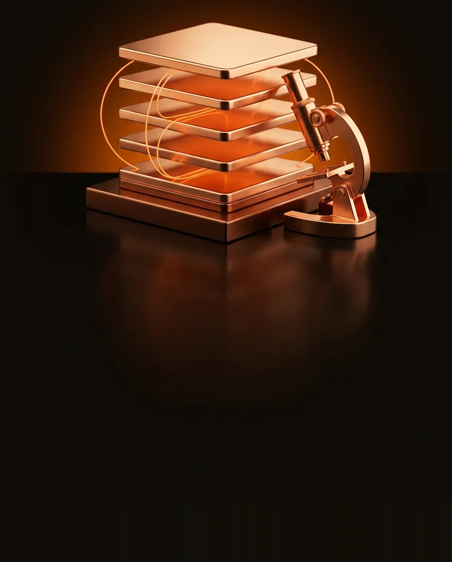 Copper transformer layer stack examined by a copper microscope