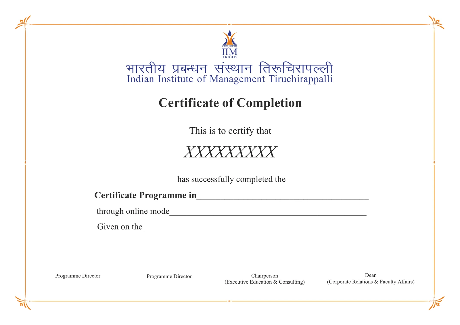 IIM Tiruchirappalli Certificate of Completion